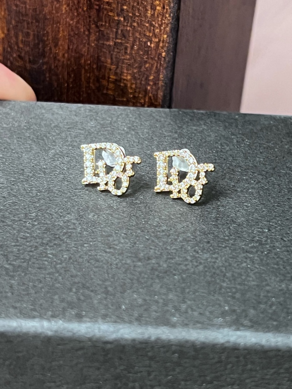 Gold Crystal  iconic logo Stud Earrings - Women Jewelry